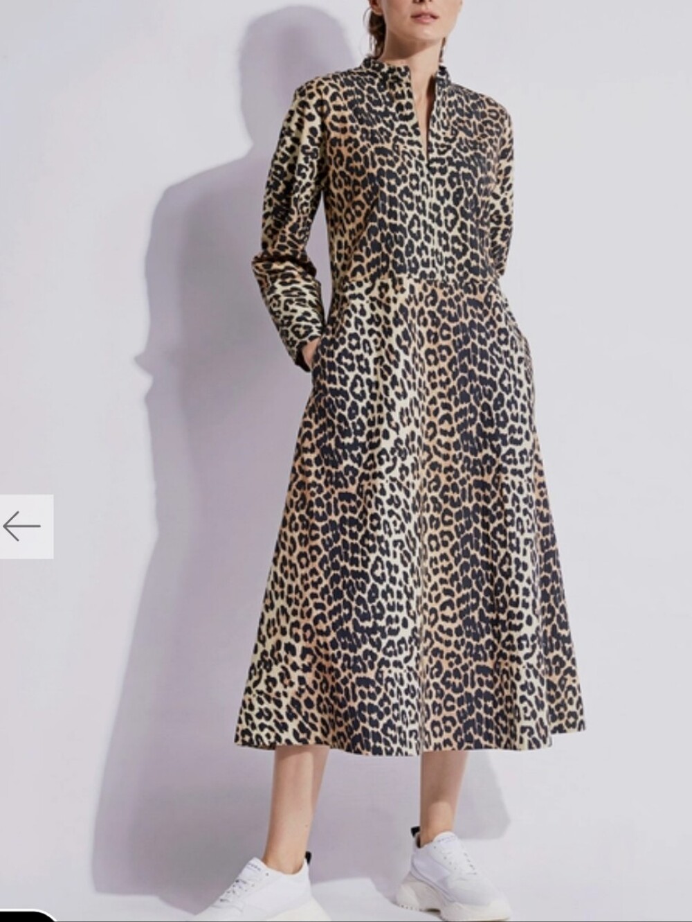 Ganni Leopard-Print Front Zip Midi Dress in Tan and Black